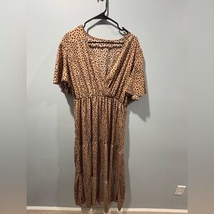 Floor length tan and black cheetah print dress